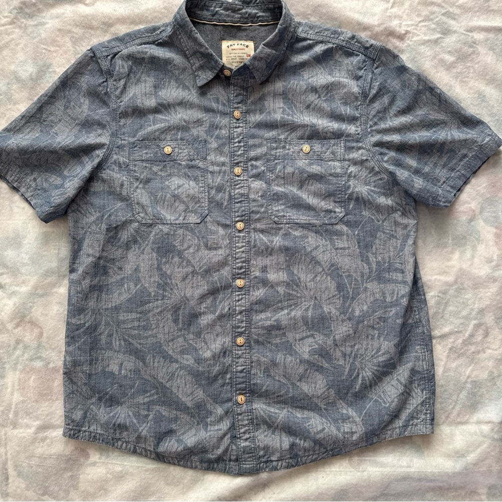 Fat Face Blue Tropical Leaf Print Button Shirt 100% Cotton, Men’s XL - Picture 2 of 9